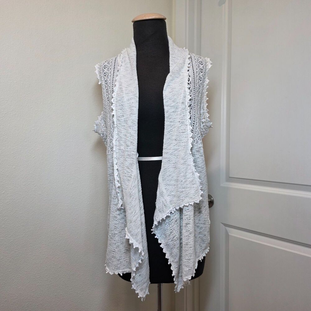 Almost Famous Waterfall Cardigan Sleeveless Sz L Lace Boho Cottagecore